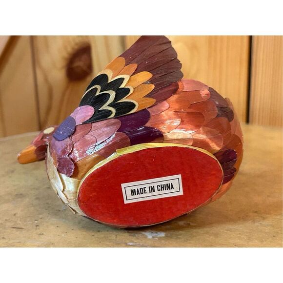 Vintage Shaved Wood Figure Duck Bird Basket Folk Art Ornament (8562) - Picture 6 of 8